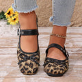 Square Closed Toe One-word Buckle Strap Solid Bow Embellishment Zpaxo leopard print 42