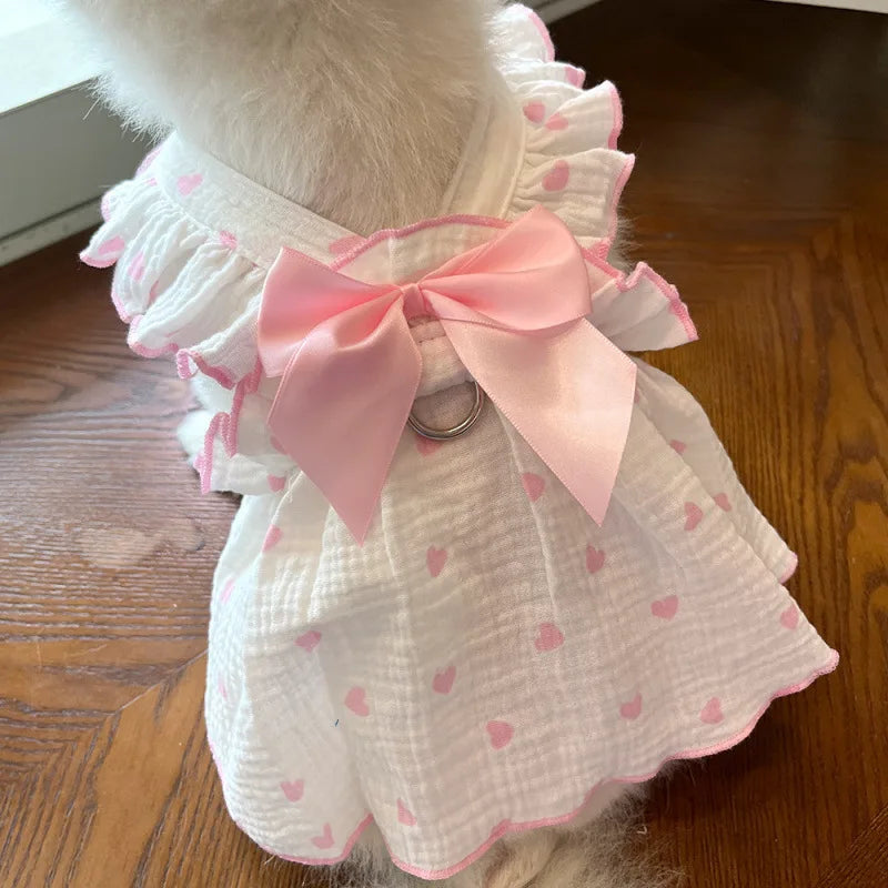 Pet dresses accessories clothes for spring and summer dogs cats teddy bears Pomeranians plush toys cat hearts all cotton fabric Zpaxo pink skirt2PC XS