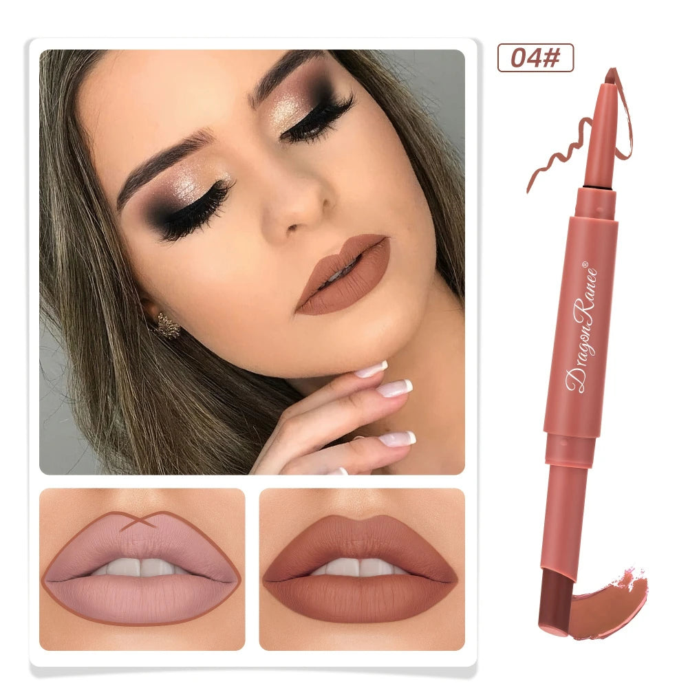 Permanent Lipliner And Lipstick Dual-Ended Velvet Matte Lasting Waterproof 24 Hour Nude Chestnut Non-Sticky Lip Contour Makeup Zpaxo