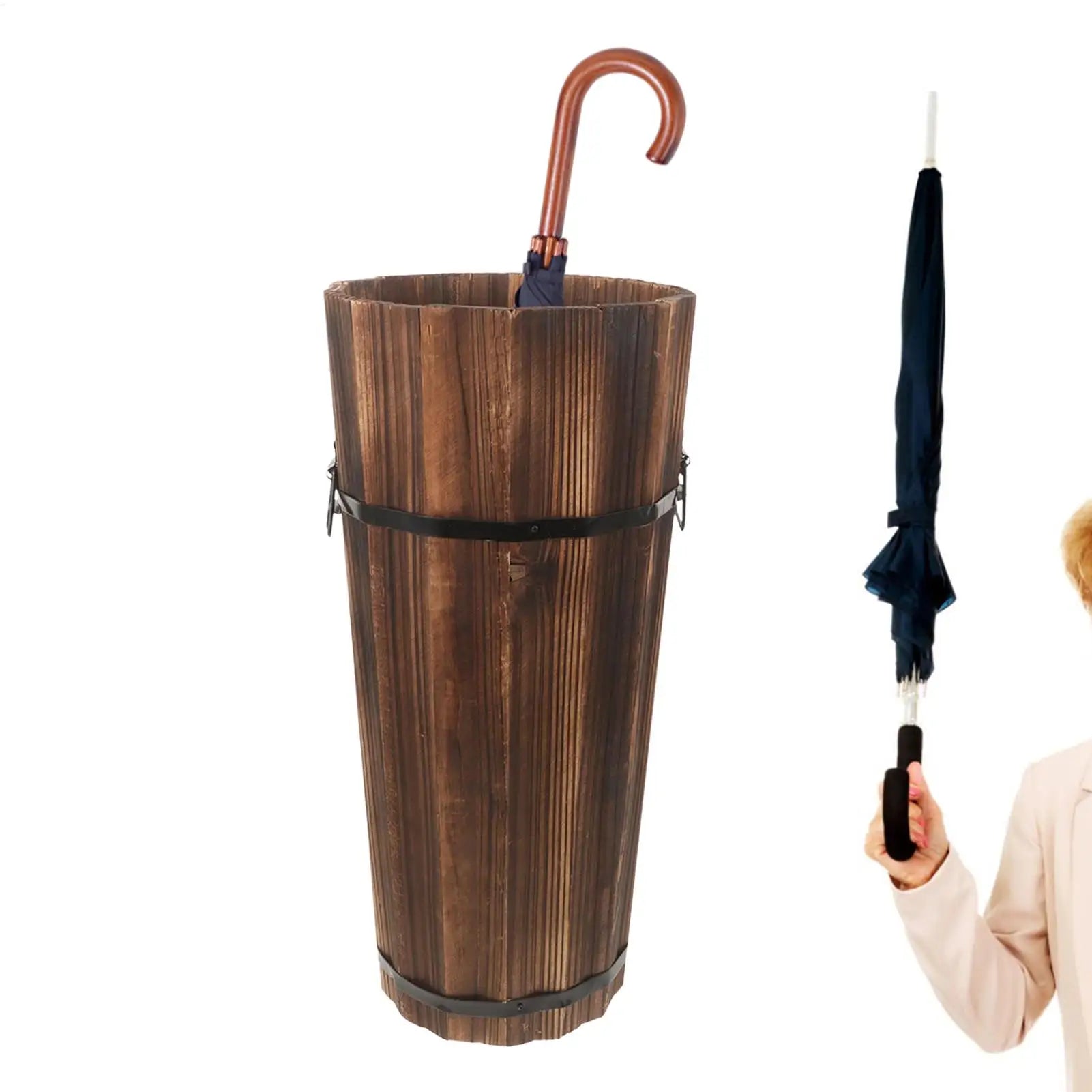 Wooden Umbrella Bucket Stands Large Capacity Storage Organizer Cane