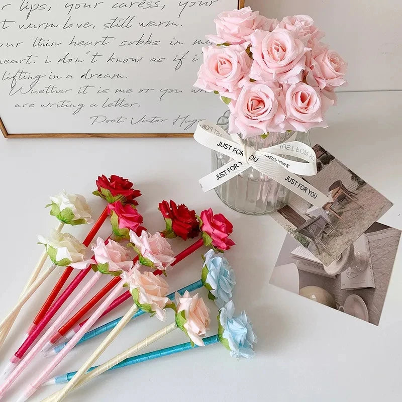 Artificial Rose Pen Stationery Ornament Creative Valentine's Day