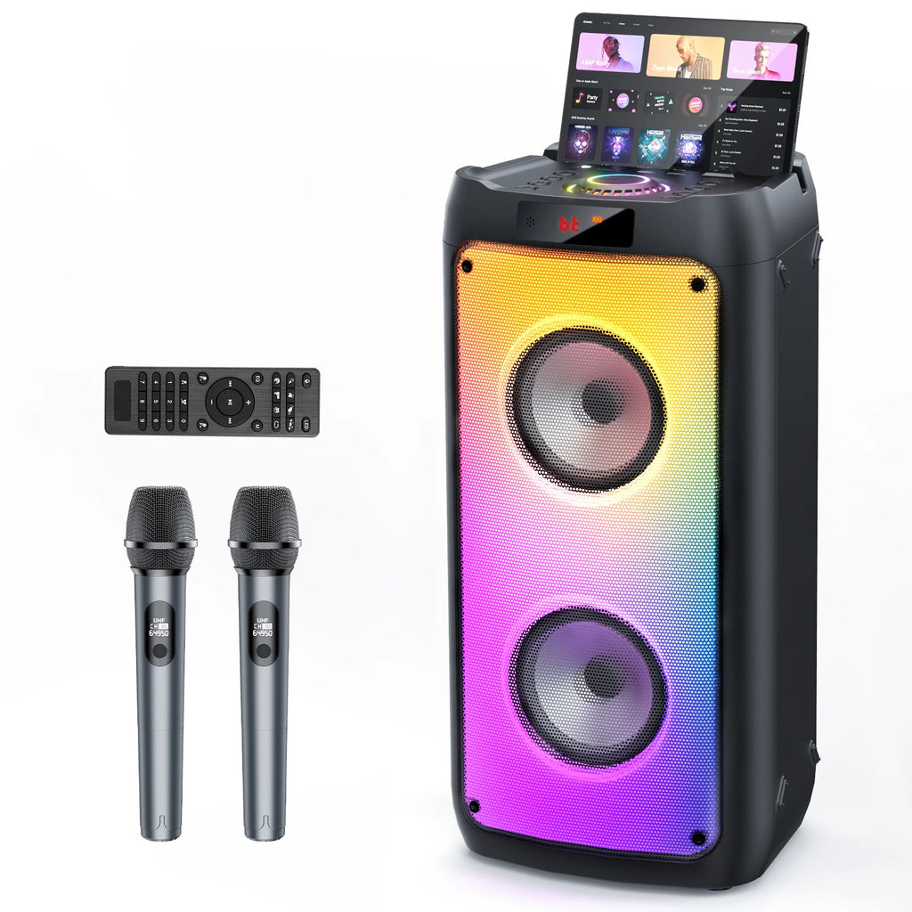 T10-T Wireless Bluetooth Speaker Karaoke Machine 2 Microphone Home
