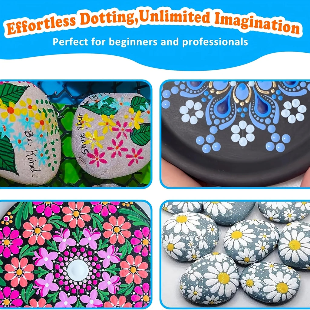 Petal-shaped mandala stamping Dot Painting Tools Set, including 10 stamp heads and two stamping pens; interchangeable stamping Zpaxo