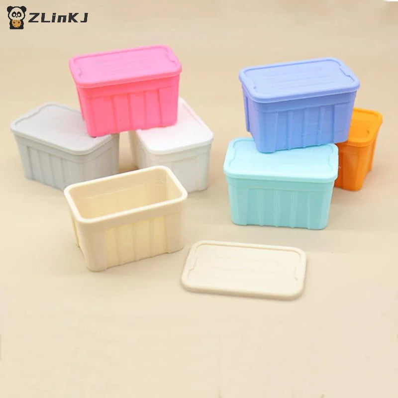 ▶1Pcs 1:12 Dollhouse Mini Color Storage Box With Lid Model Home Decoration Dolls House Micro Scene Ornaments Decor Props Zpaxo