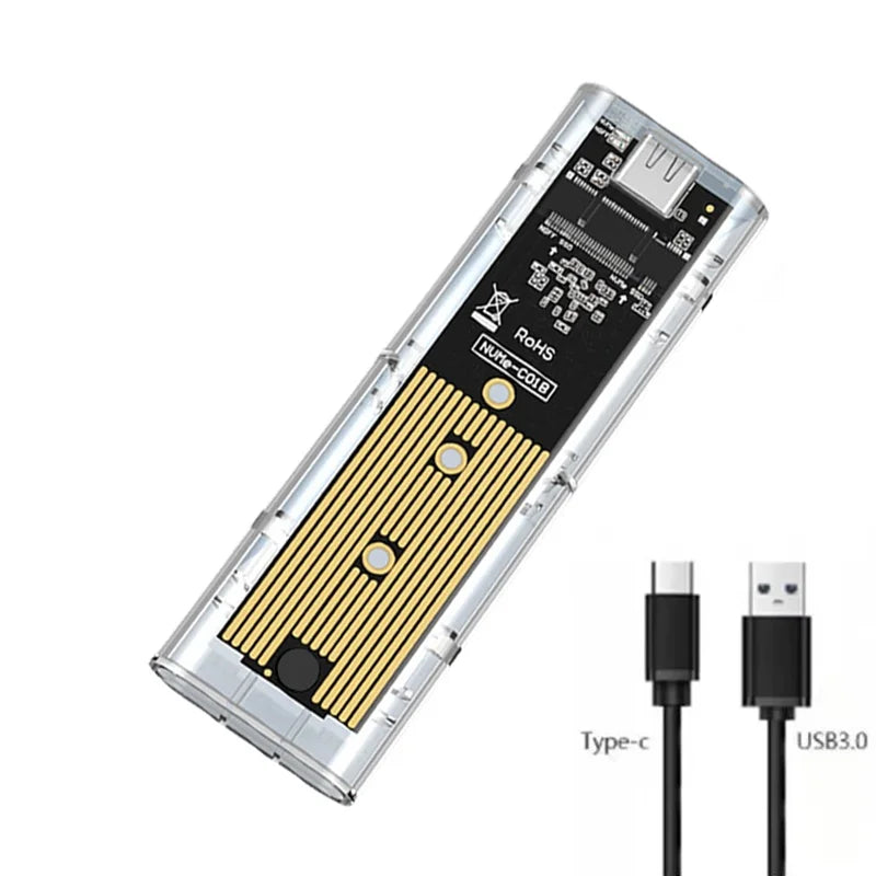 M.2 NVME SATA Mobile Hard Disk Case Dual Protocol SSD Case Clear USB Type C M2 SSD Transparent External Enclosure Hard Disk Box Zpaxo