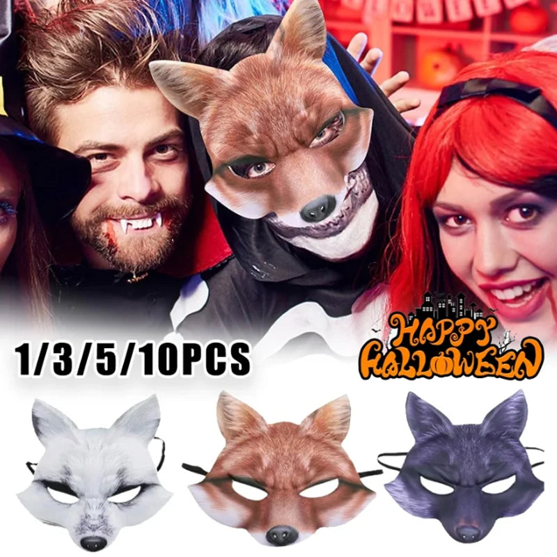 Half-face Halloween Fox White Wolf Mask Animal Roleplay Costume Prop