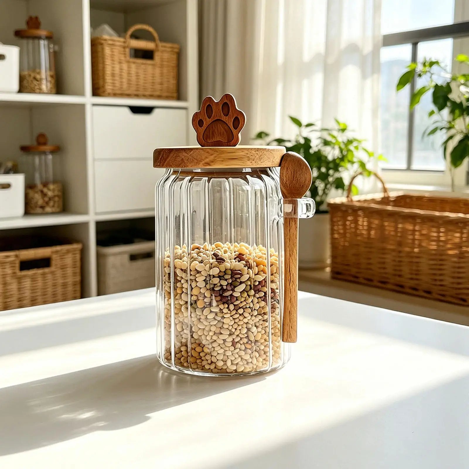 Coffee Jar Scoop Tea Powder Grains Organizer Bear Claw Wood Airtight