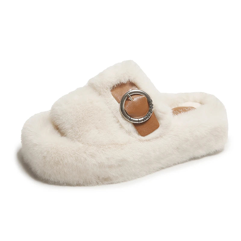 Women Slippers Thick Bottom Double Slippers Autumn/Winter New Style Korean Shoes Women Soft Bottom Cotton Home Slides Women Zpaxo Beige 40