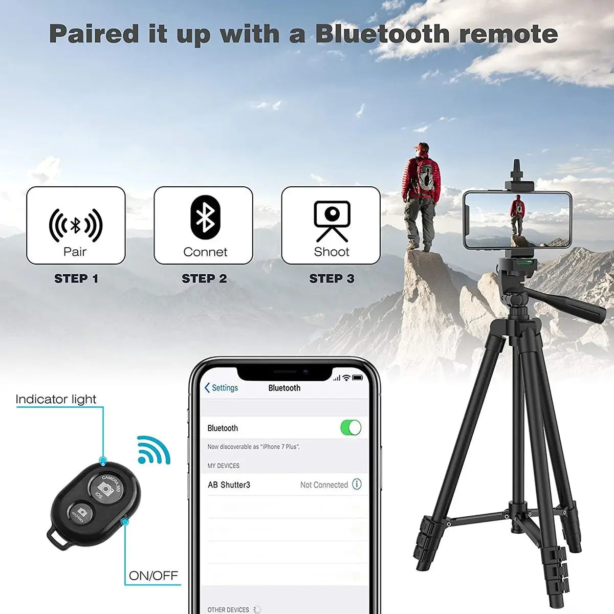 Tripod for Phone Lightweight Camera Tripod Stand with Bluetooth Selfie Remote Phone Holder Video Photography for iPhone Xiaomi Zpaxo