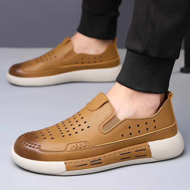 Men's Fashion Casual Shoes Leather Upper Lace-up Comfort Trainer