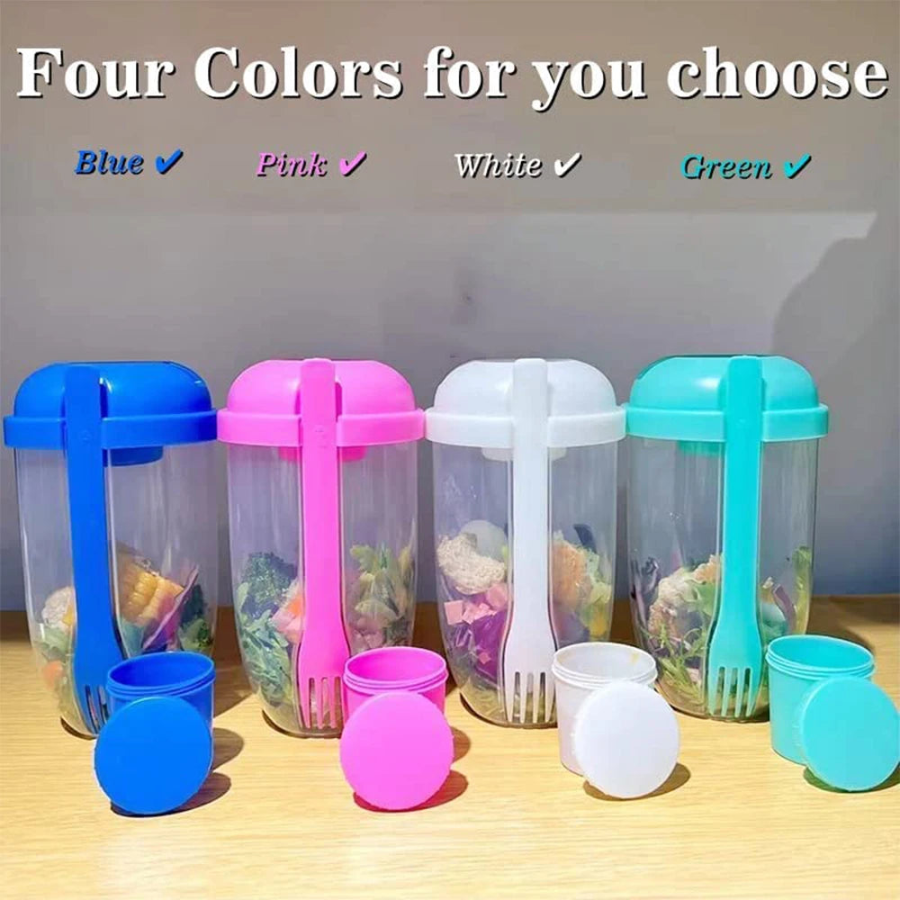Portable Salad Cup with Fork Fresh Salad Container Bottle Vegetable Fruit Breakfast Lunch Carry To Go for Work Travel Picnic Zpaxo