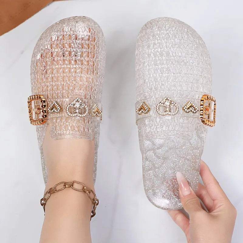 Women's Flat Transparent Closed Toe Slippers 2026 Summer Hollow Out Zpaxo WHITE 39