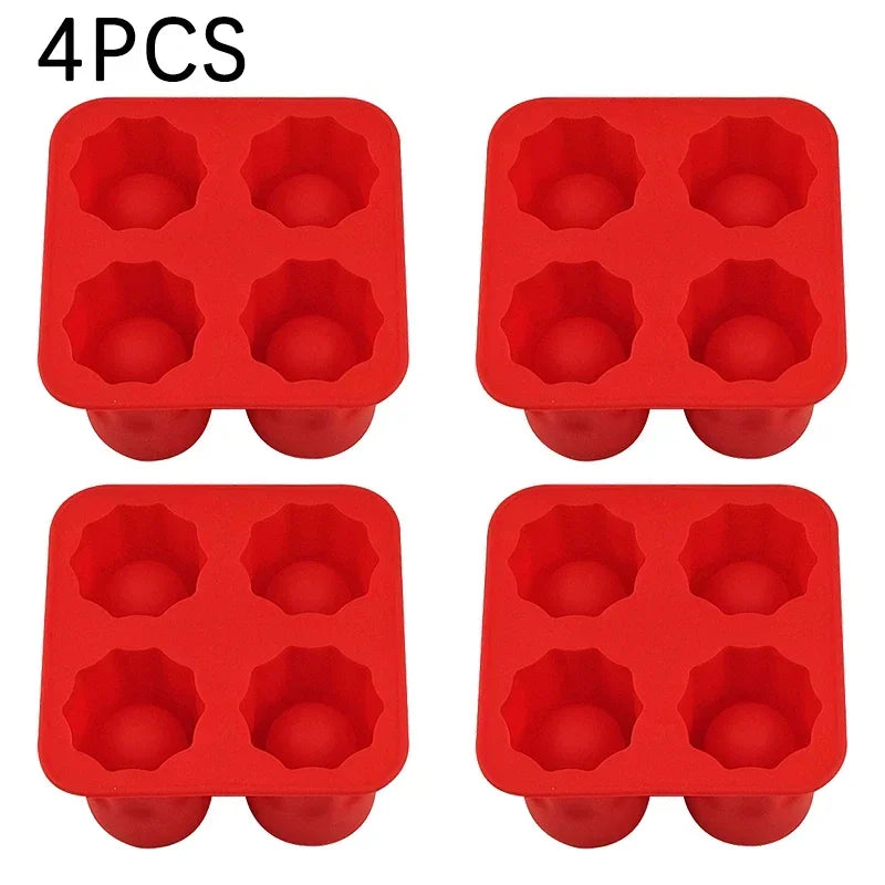 Silicone Shot Glass Mold 4 Cavities Round Ice Reusable Non-stick Zpaxo Red-4PCS