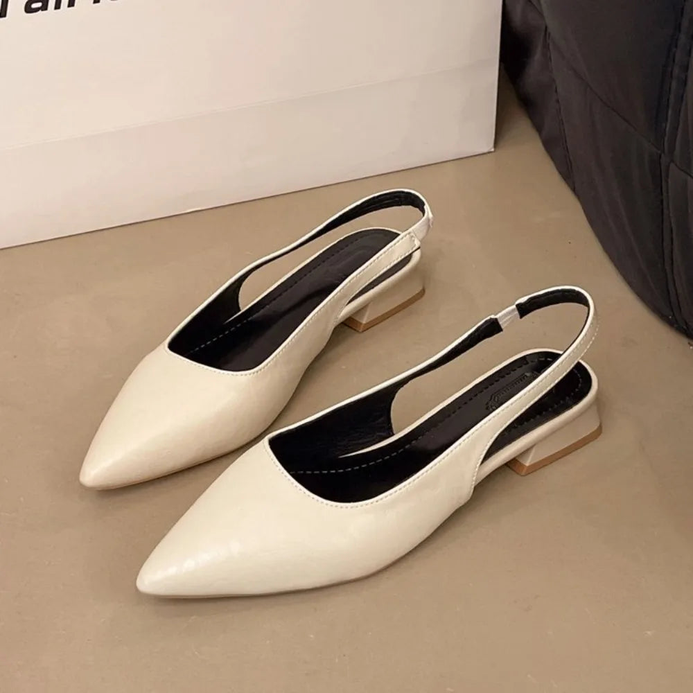 Women's Genuine Leather Pointed Toe Slingback Slip-on Flats Sandals Soft Comfortable Casual Female Summer Daily Footwear Shoes Zpaxo WHITE 35