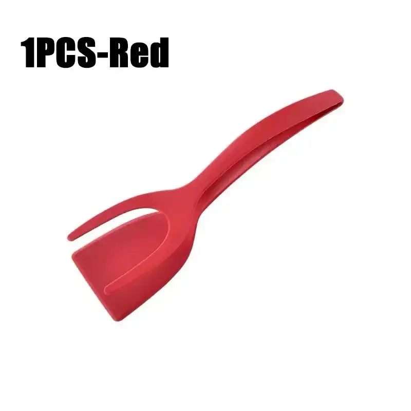 2 in 1 Shovel Clip Silicone Grip Flip Tongs Egg Steak Spatula Tongs Clamp Pancake Fried Turners Cooking Tool Kitchen Accessories Zpaxo 1PCS-Red