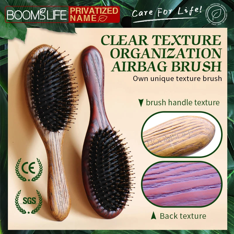 Custom Name Boar Bristle Hair Brush Women Detangling Hairbrush Hair Style Wood Comb Wet Dry Hair Scalp Brosse A Cheveux Bebe Zpaxo