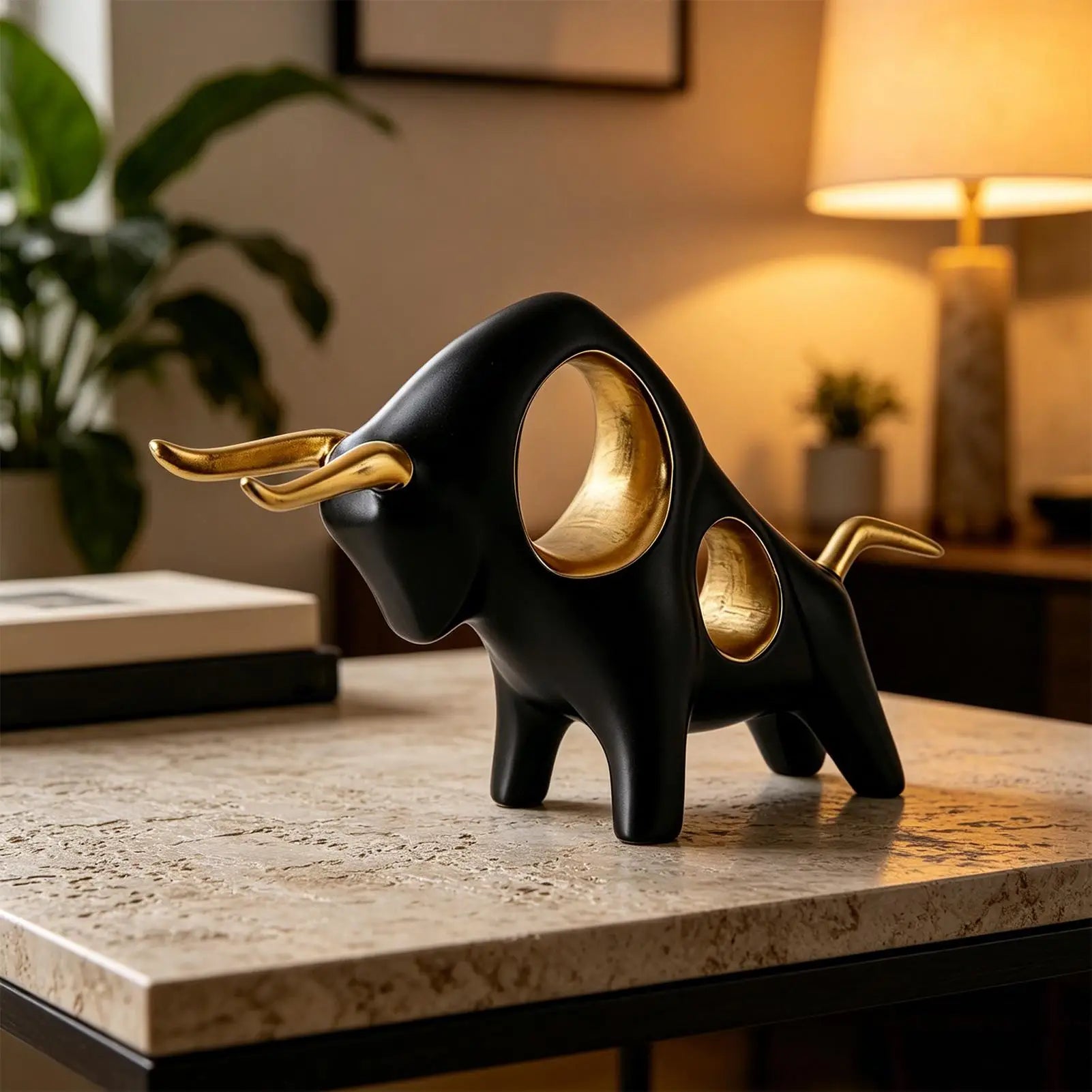 Bull Figurine Cute Resin Animal Ornament Statue Decor Bedroom Office