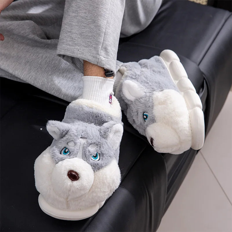 Women Indoor Cotton Slippers Cute Cartoon Dog Winter Warm Shoes Zpaxo