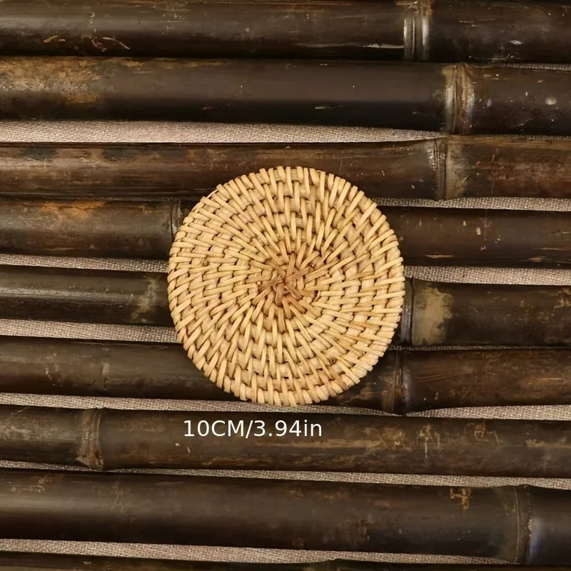 Handcrafted Rattan Coaster – Heat-Resistant Bamboo Pot Mat Rattan Coaster Set Zpaxo 1pc 10x10cm