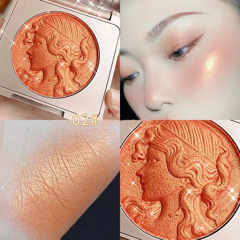 Highlighter Embossed Blush Glitter Facial Long-lasting Shimmer Powder Zpaxo 02 Orange