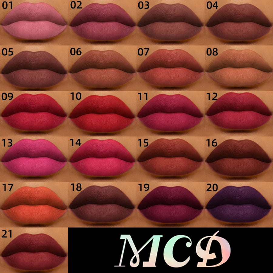 21 Colors Matte Velvet Lipstick Waterproof Long Lasting Lip Glaze