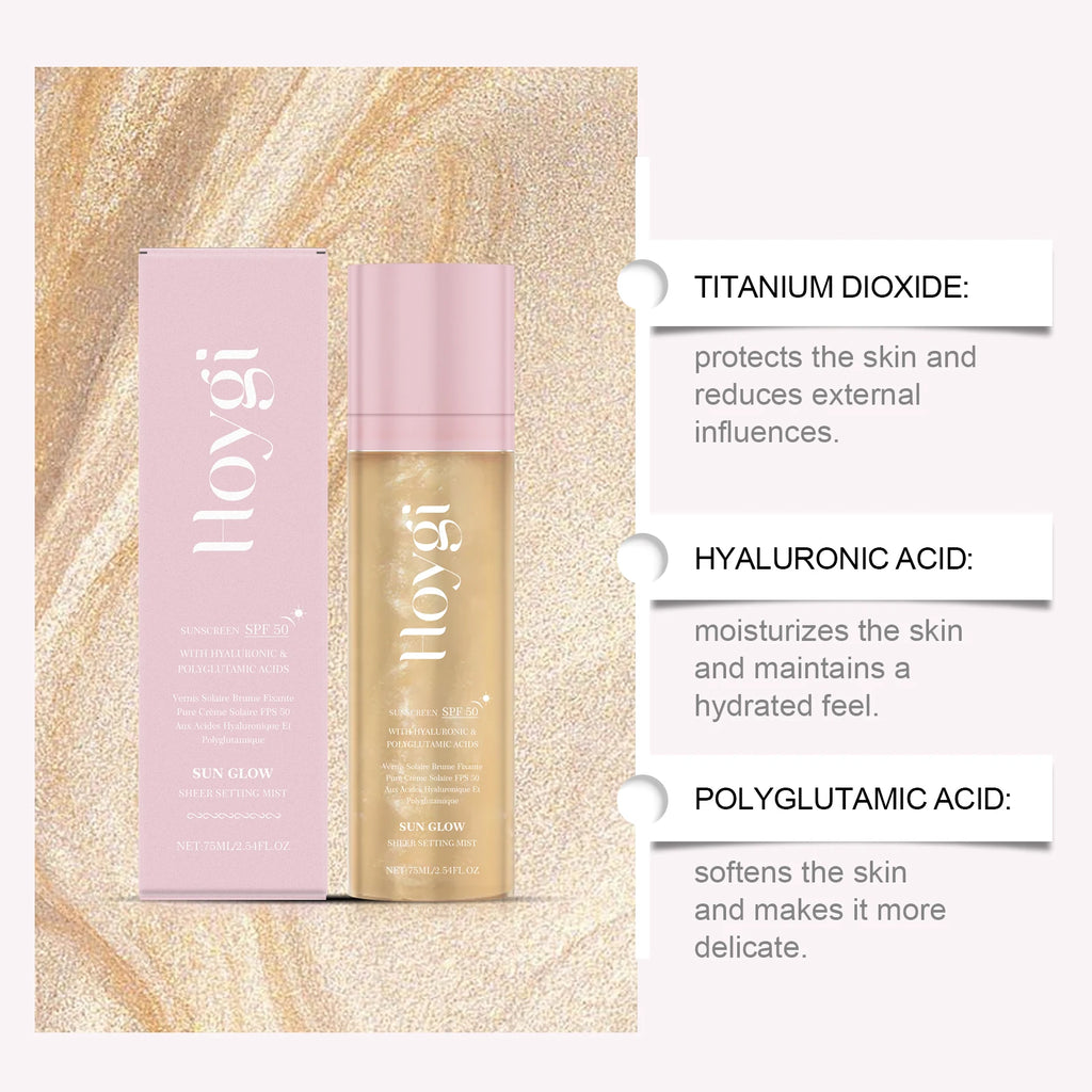 Hoygi 75ML SPF 50 Sheer Setting Mist Hydrating Glow Mist with Shimmering Oil Reef Safe for Face Body Non Greasy Fast Absorbing Zpaxo
