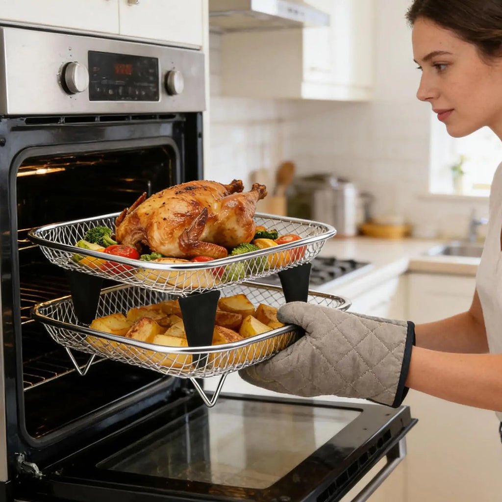 Air Fryer Tray Stainless Steel Stackable 2-Piece Rack Oven Broiling