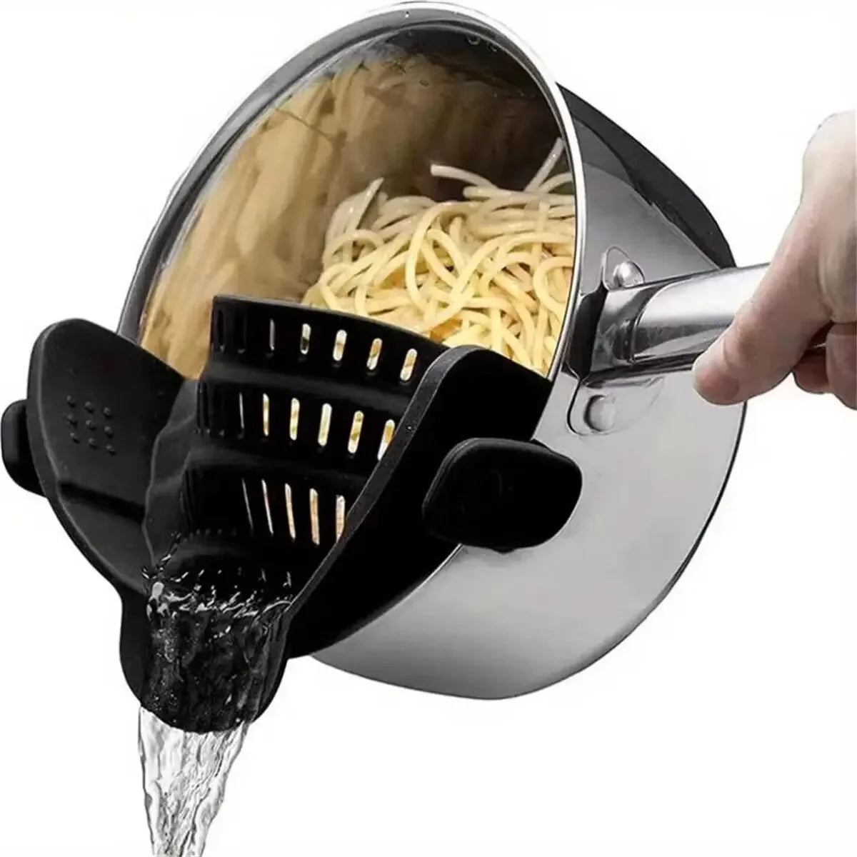 Universal Silicone Clip Pan Pot Strainer Anti Spill Pasta Food Grade Zpaxo black