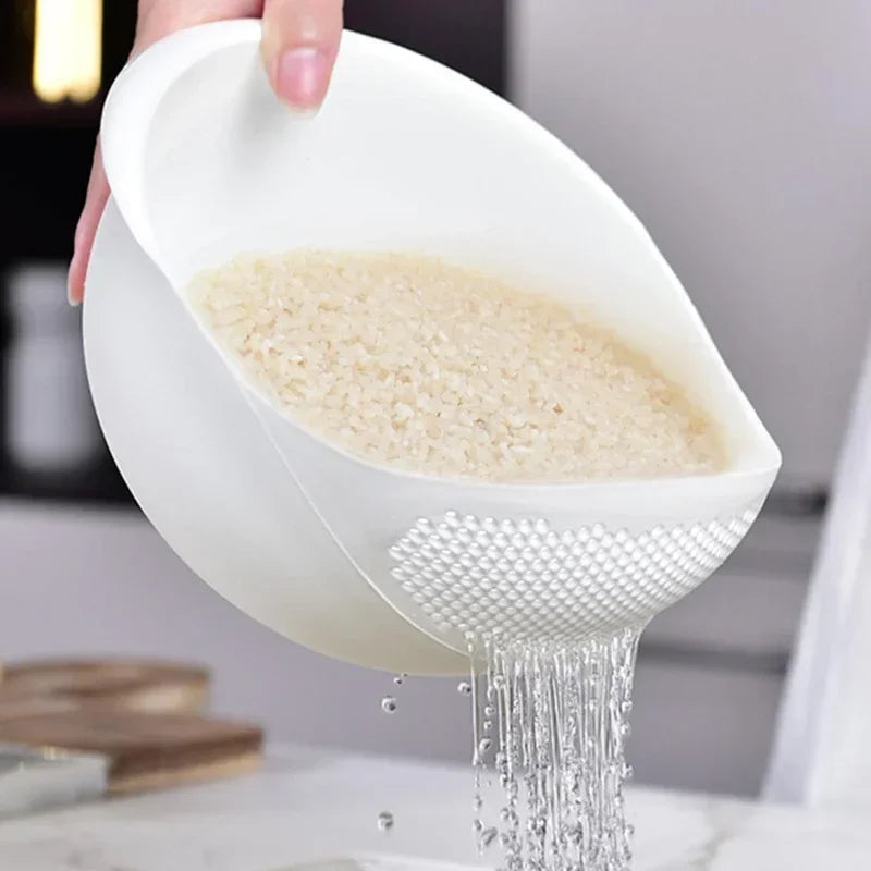 Plastic Drain Basket Filter Rice Bowl Fruit Laundry Handle Home