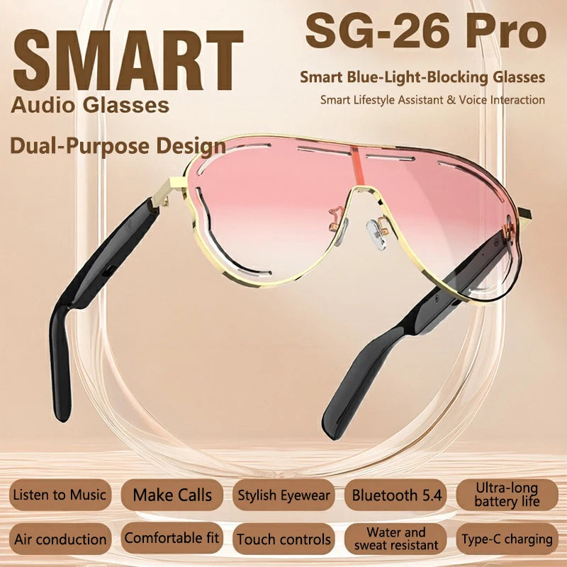2026 NEW Smart Bluetooth Wearable Wireless Audio Glasses Air Conduction Sunglasses Game UV Resistant Sunglasses Zpaxo