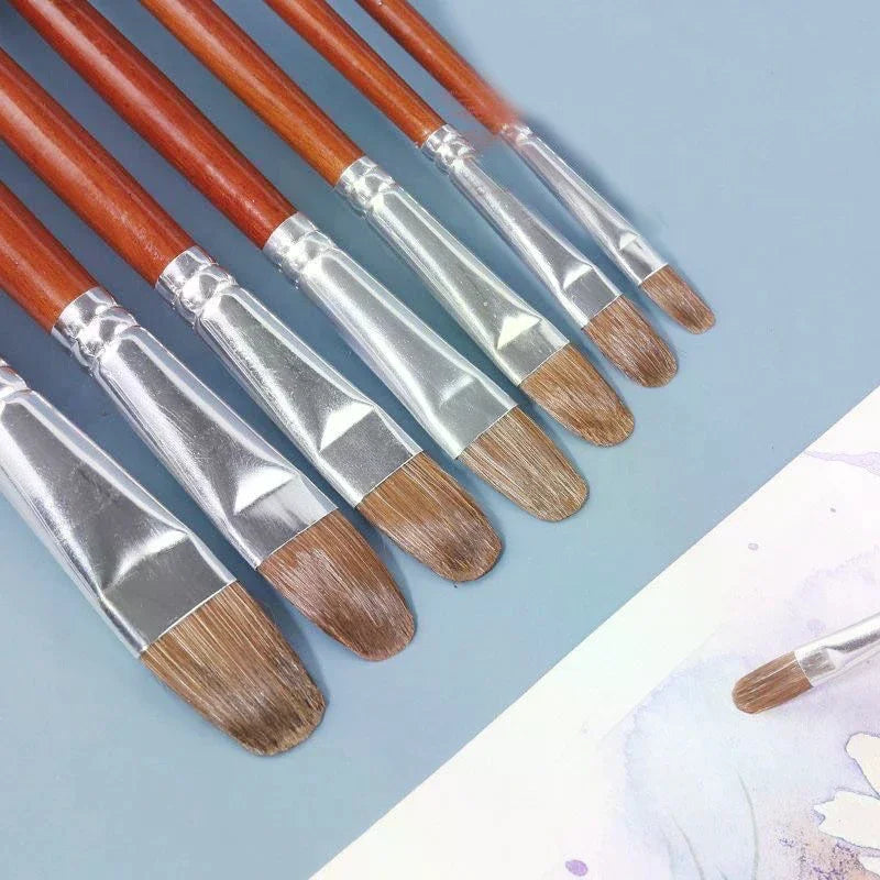 12pcs/Set High-grade Weasel Hair Oil Painting Brush Hazel Shap Row Pen Long Birch Rod Acrylic Drawing Art Supplies Artist Supply Zpaxo