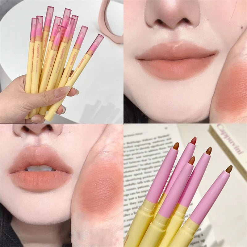 5Color Lip Liner Pen Matte Lipstick Pen Silver Longlasting Lip Contouring Non-stick Cup Lipliner Pencil with Brush Korean Makeup Zpaxo