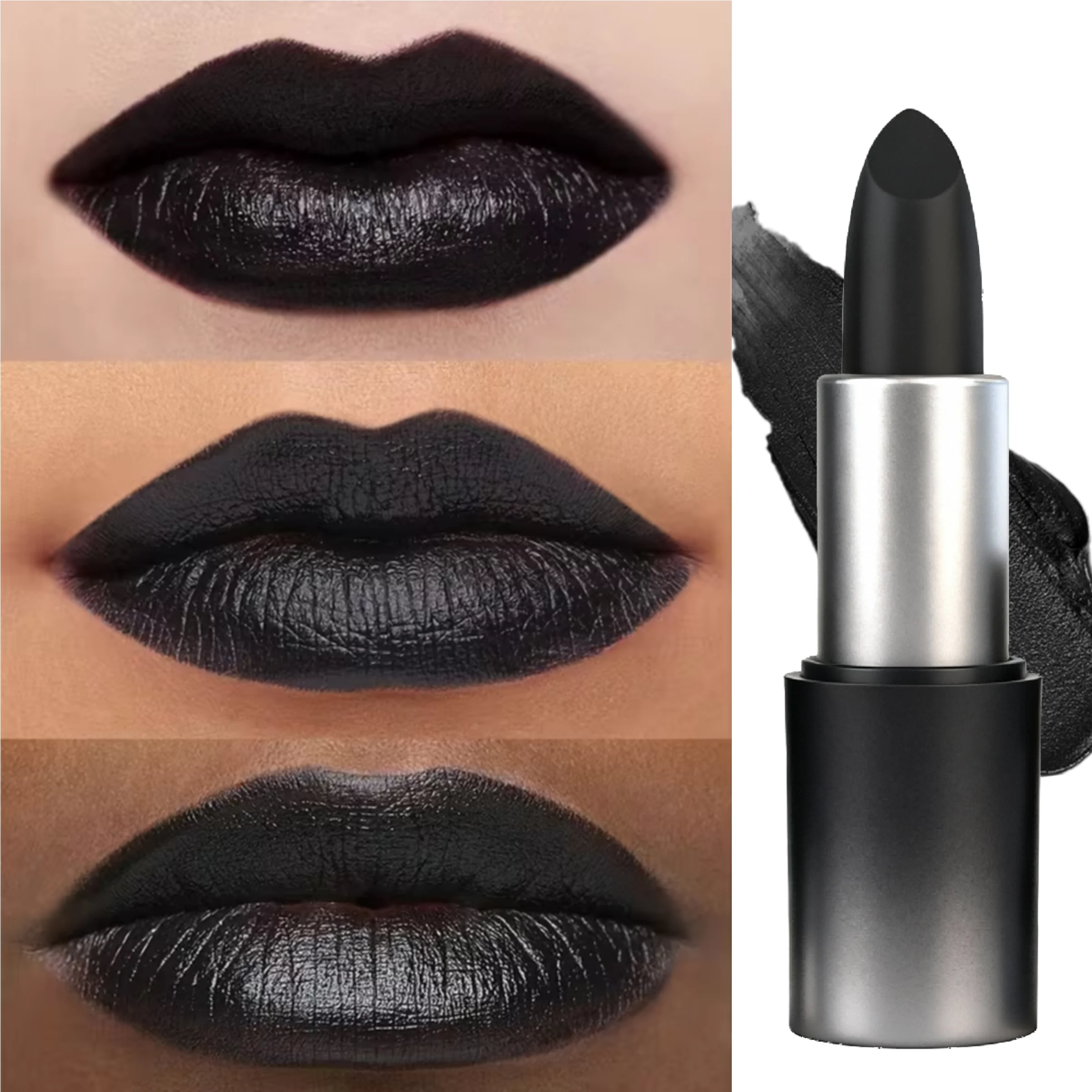 1PC Halloween Black Lipstick, Matte Lipstick, Moisturizing, Waterproof And Long-Lasting, Suitable For Vampire And Gothic Makeup Zpaxo