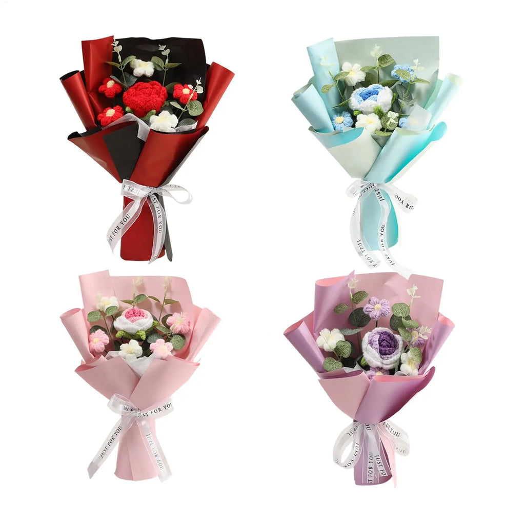 Crochet Flowers Handmade Graduation Bouquet Knitted Wool Bride