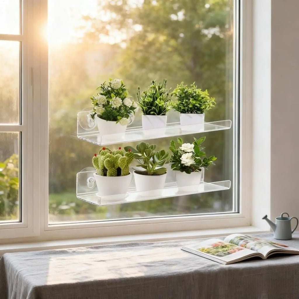 Plant Shelf for Window 2 Pieces Clear Suction Cup Planter Stand Indoor Plant Display Rack for Home Apartment Nature Lovers Zpaxo