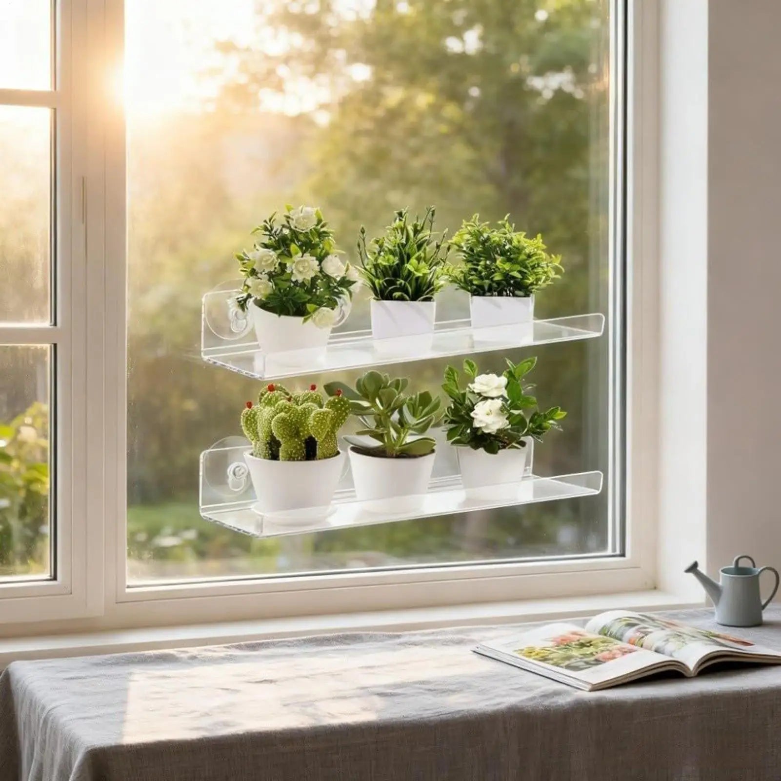 Plant Shelf for Window 2 Pieces Clear Suction Cup Planter Stand Indoor Plant Display Rack for Home Apartment Nature Lovers Zpaxo