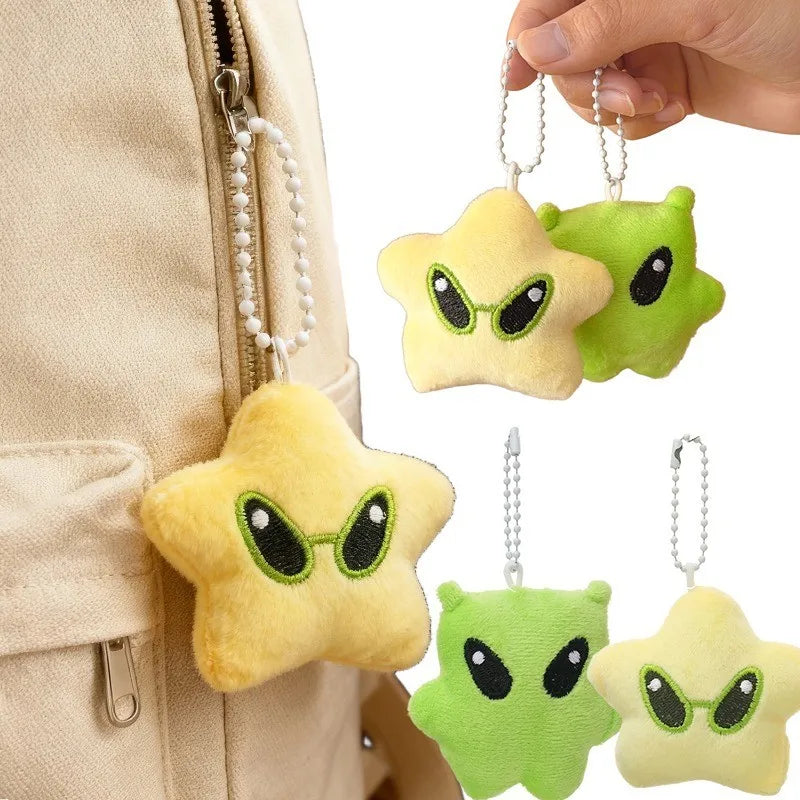 Cute Green Alien Star Plush Pendant Mini Soft Doll Keychain Versatile