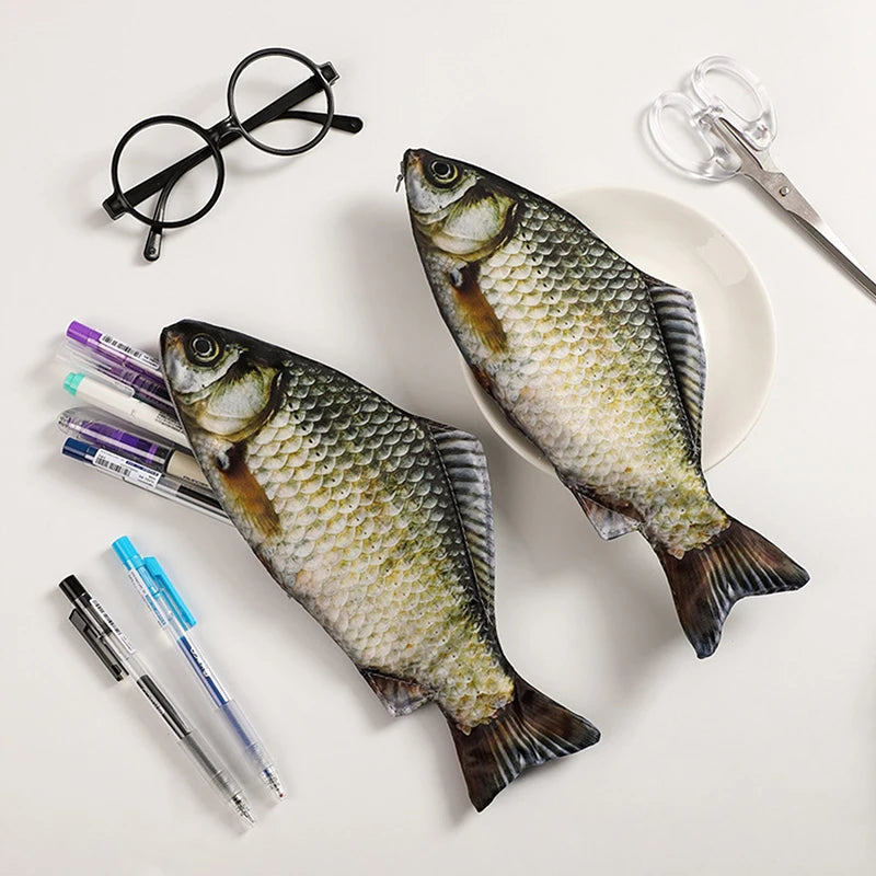 Creative Funny Fish Shaped Pen Bag Pens Crucian Carp Pencil Case Funny Student Stationery Supplies Storage Pens Organizer Zpaxo