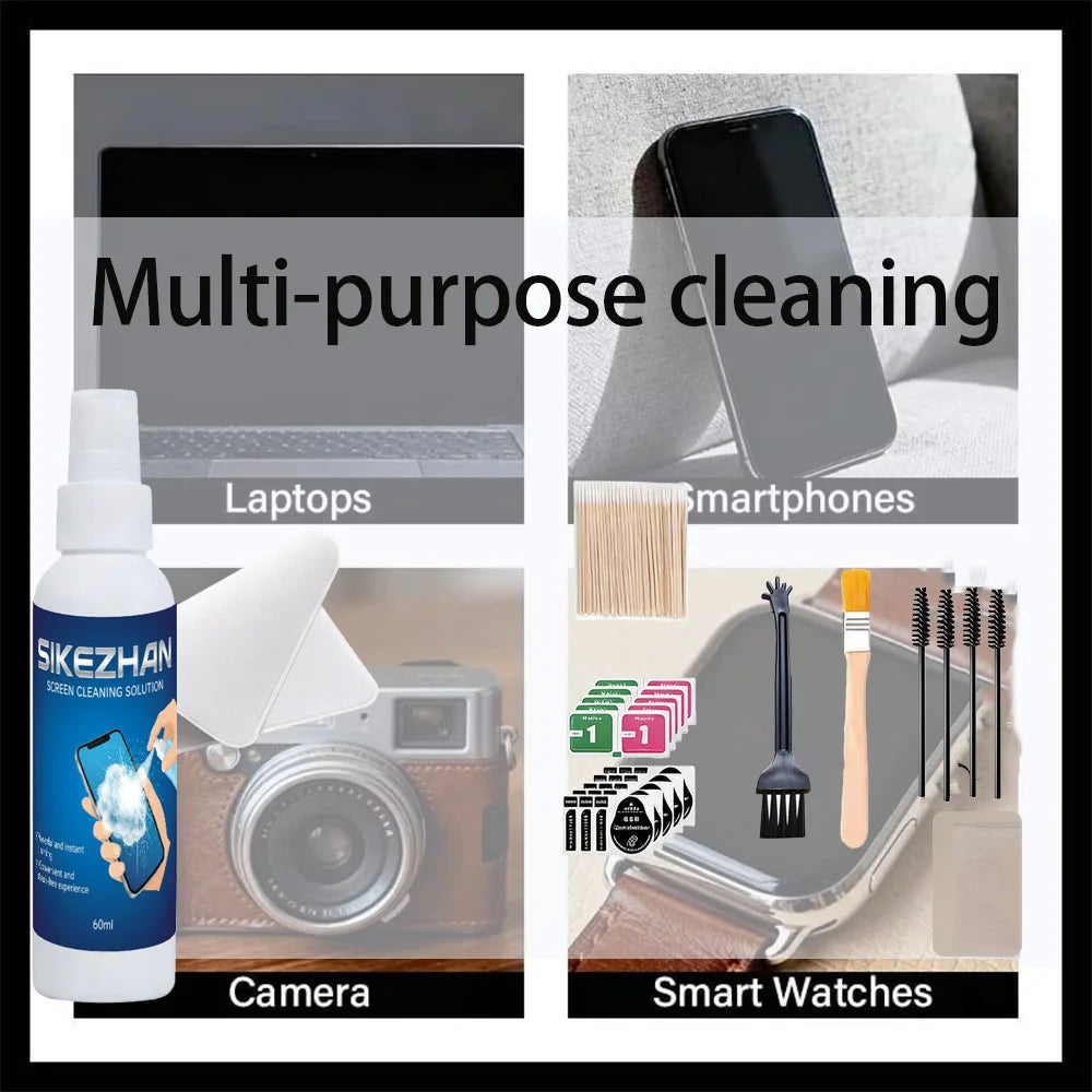 60ml Screen Cleaner Set, 6-in-1 Professional Tool, Suitable for All Screens, Quick Drying Without Marks, Safe and Efficient Zpaxo