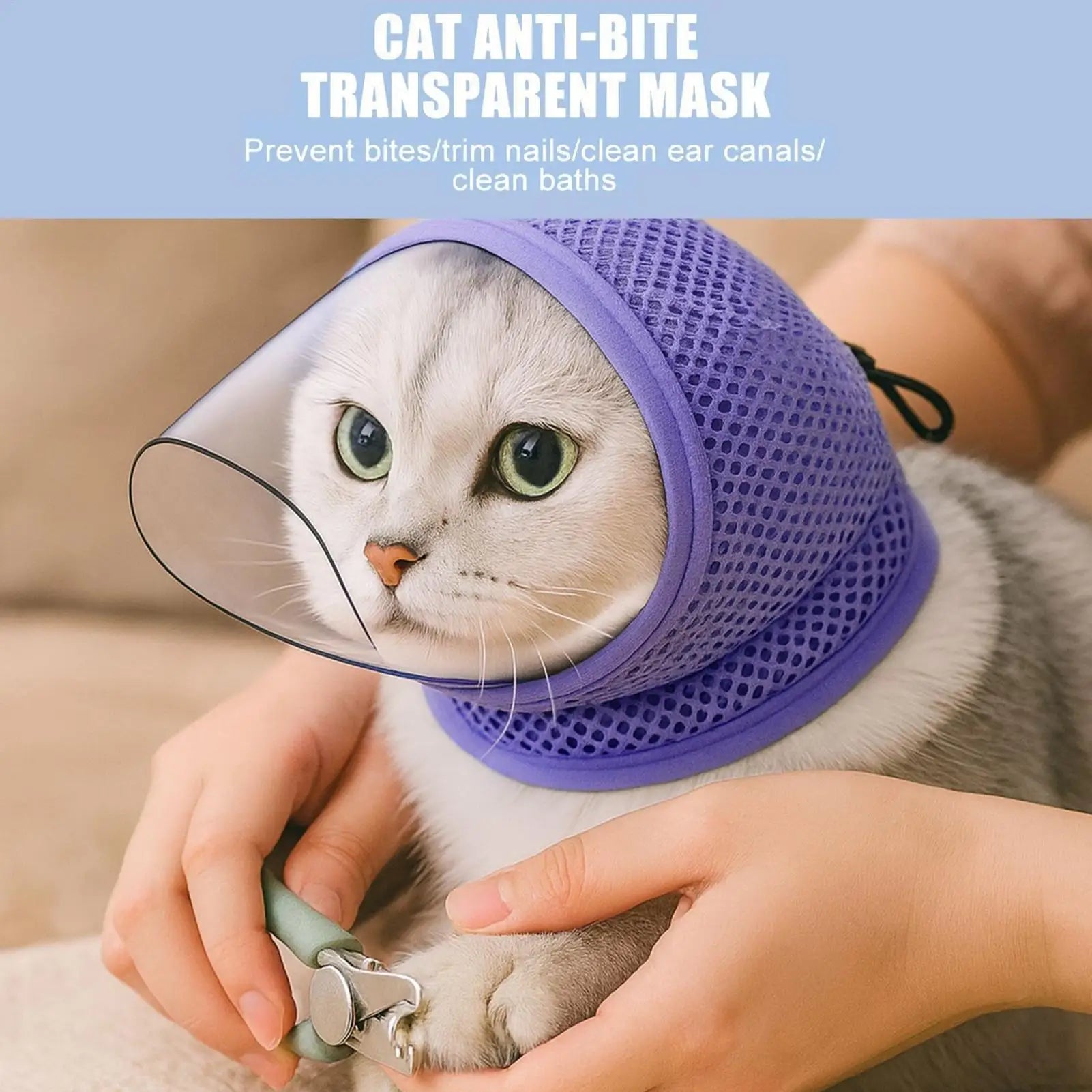 Cat Mesh Muzzle – Breathable Anti-Bite Adjustable Face Cover Cat Grooming Muzzle Zpaxo