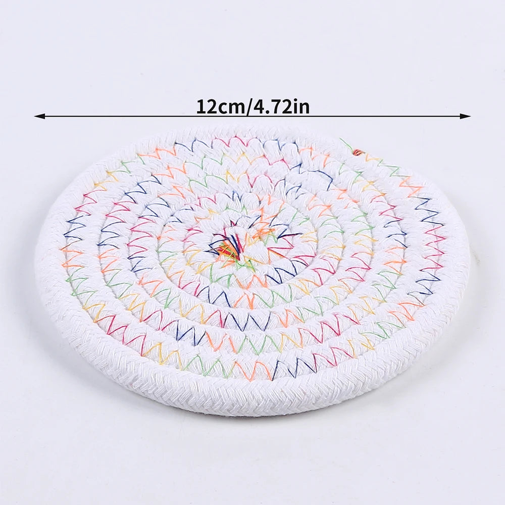 1PC Cotton Thread Cup Mat 12cm Round Coaster Knitting Table Mat Pot Holder Coffee Drink Tea Cup Woven Anti-Scalding Mat Zpaxo E