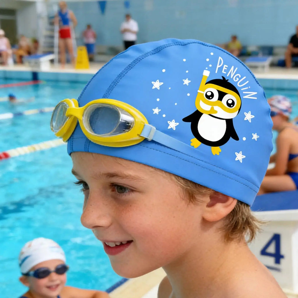 Kids Swimming Caps Cute Cartoon Elastic Silicone Boys and Girls Swimming Gear Long Hair Waterproof Ear sProtection Swim Caps Zpaxo