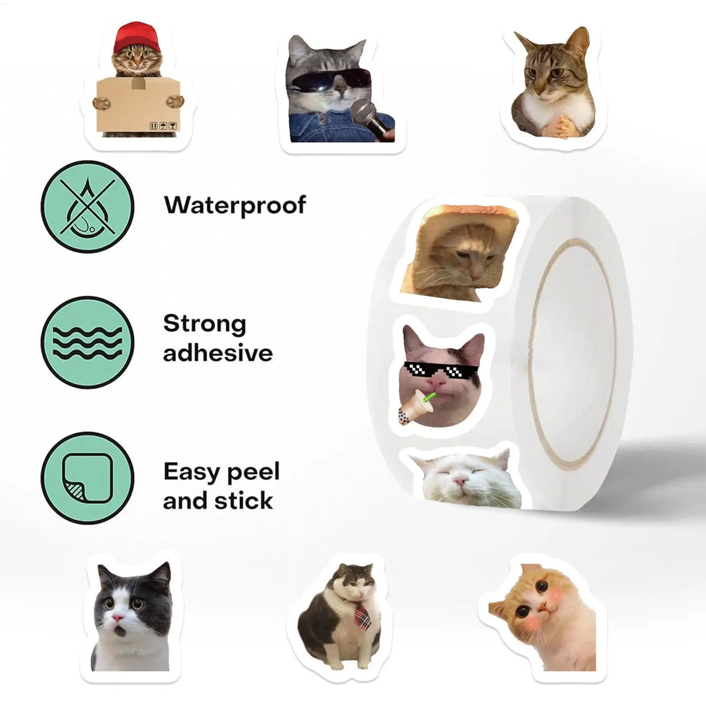 Cat Stickers 500 Pieces Cute Waterproof Sticker Rolls Decals Toys for Laptop Bottle Bracelet Table Home School Kids Youth Adults Zpaxo