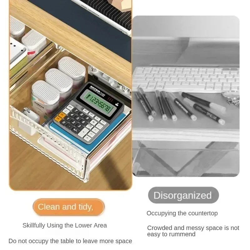Invisible Storage Table Shelf Box Pull Out Hanging Under Desk Drawer