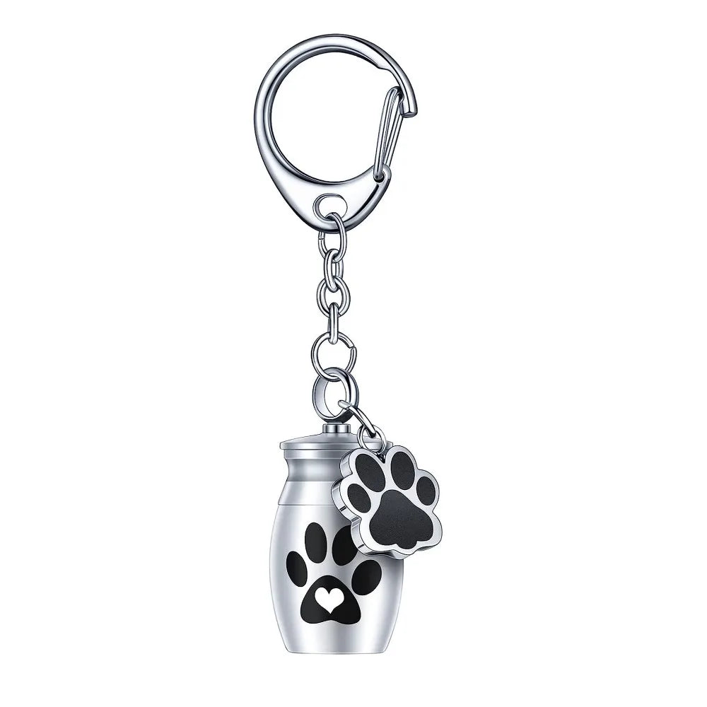 Aluminum Alloy Pet Urns Keychain Paw Print Wear Resistant Pet Urn Pendant Waterproof Hanging Cat Dog Ashes Pendant Pet Teeth Zpaxo Silver
