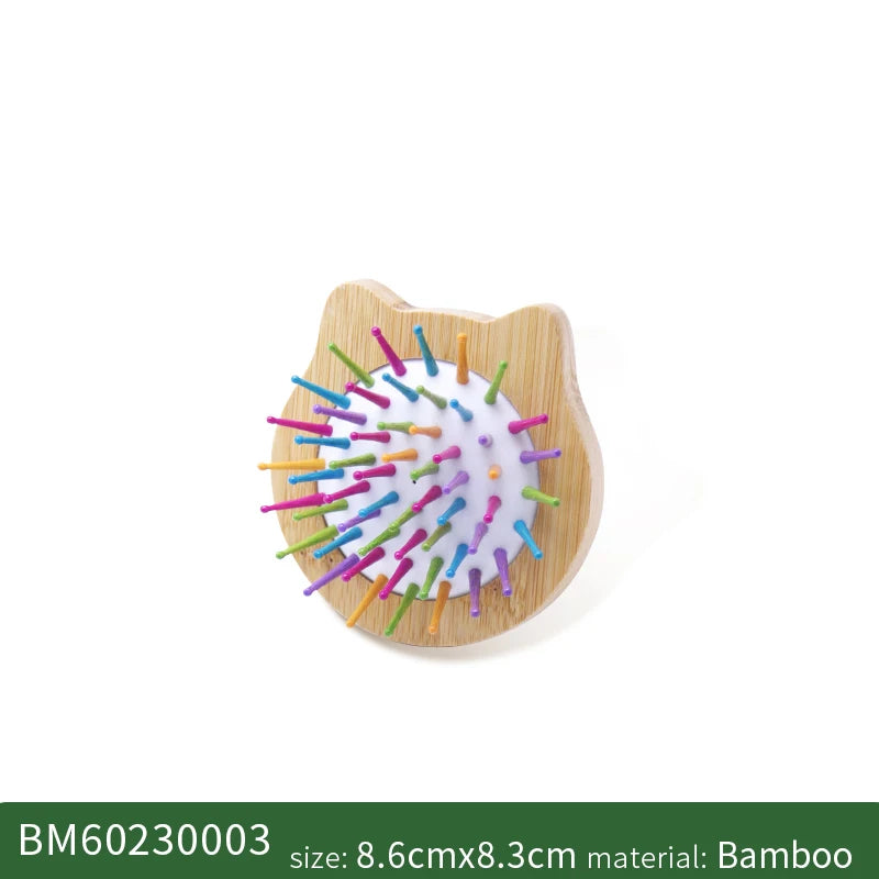 Custom Name Bamboo Hair Brush Women Cute Cat Style Wood Comb For Girls Wide Teeth Airbag Massage Brush Anti-static Hair Comb Zpaxo Round Hairbrush China Mainland