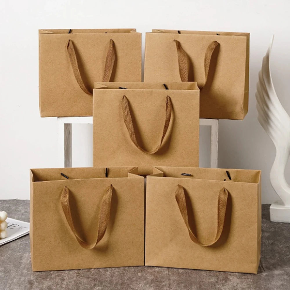 5/10Pcs Kraft Paper Gift Bags with Handles Shopping Bags for Wedding Birthday Christmas Party Favor Gift Packaging Zpaxo