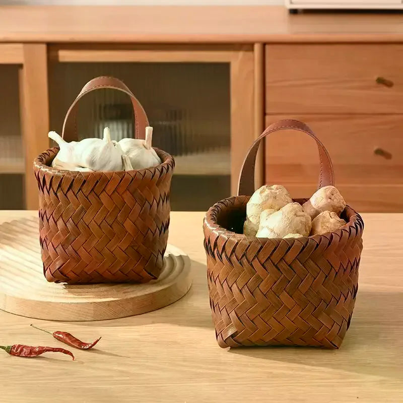 Wall Hanging Basket Boho Style Hand-Woven Hanging Storage Baskets Kitchen Ginger Garlic Scallion Egg Fruit Storage Box Zpaxo