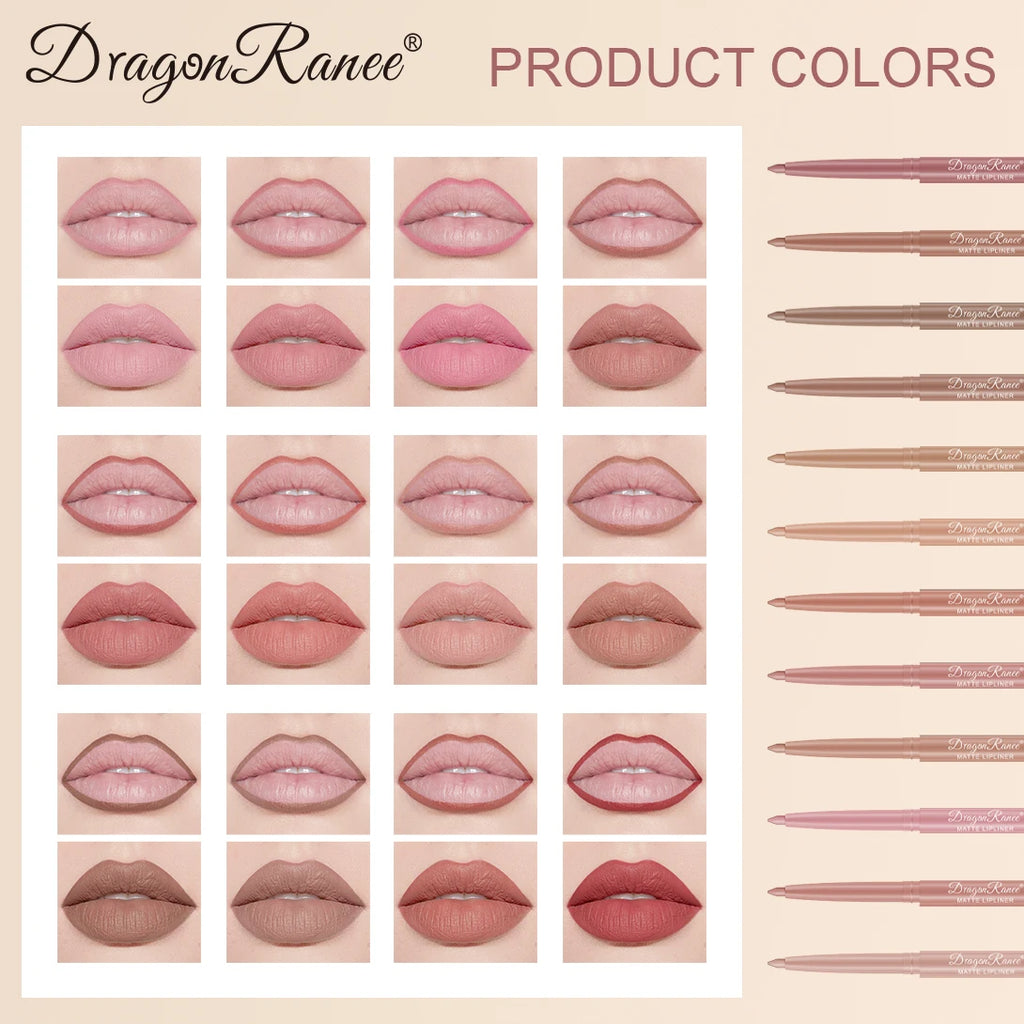 12-Piece Lip Liner Set for Beginners, Natural and Delicate Lip Shaping, Waterproof Matte Nude Color Lip Liner Set Zpaxo