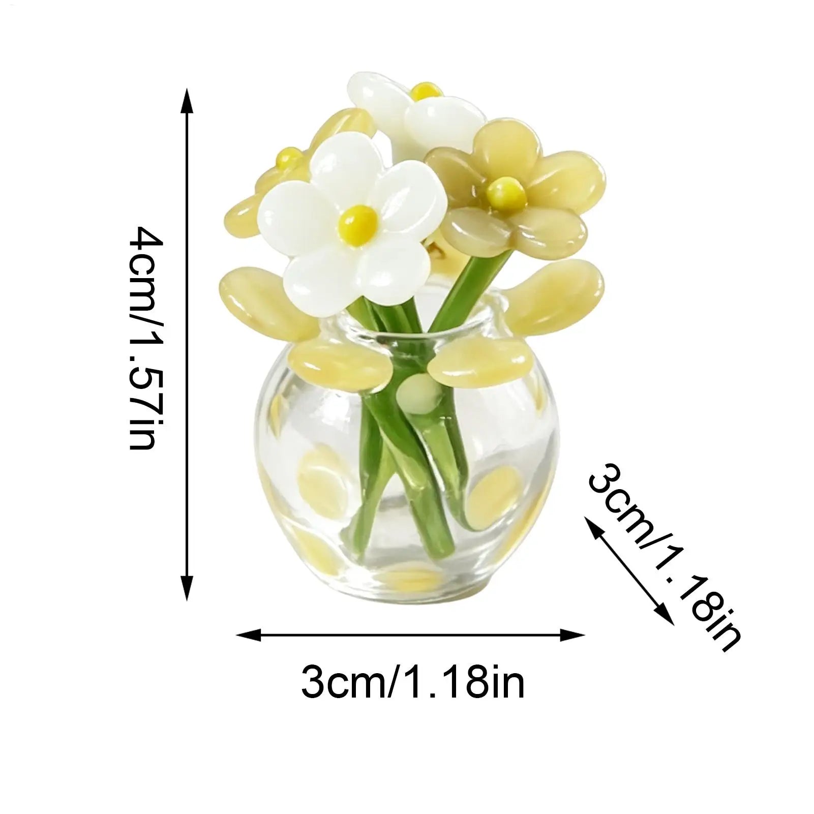 Mini Glass Flowers Artificial Bouquet Small Vase Handmade Green